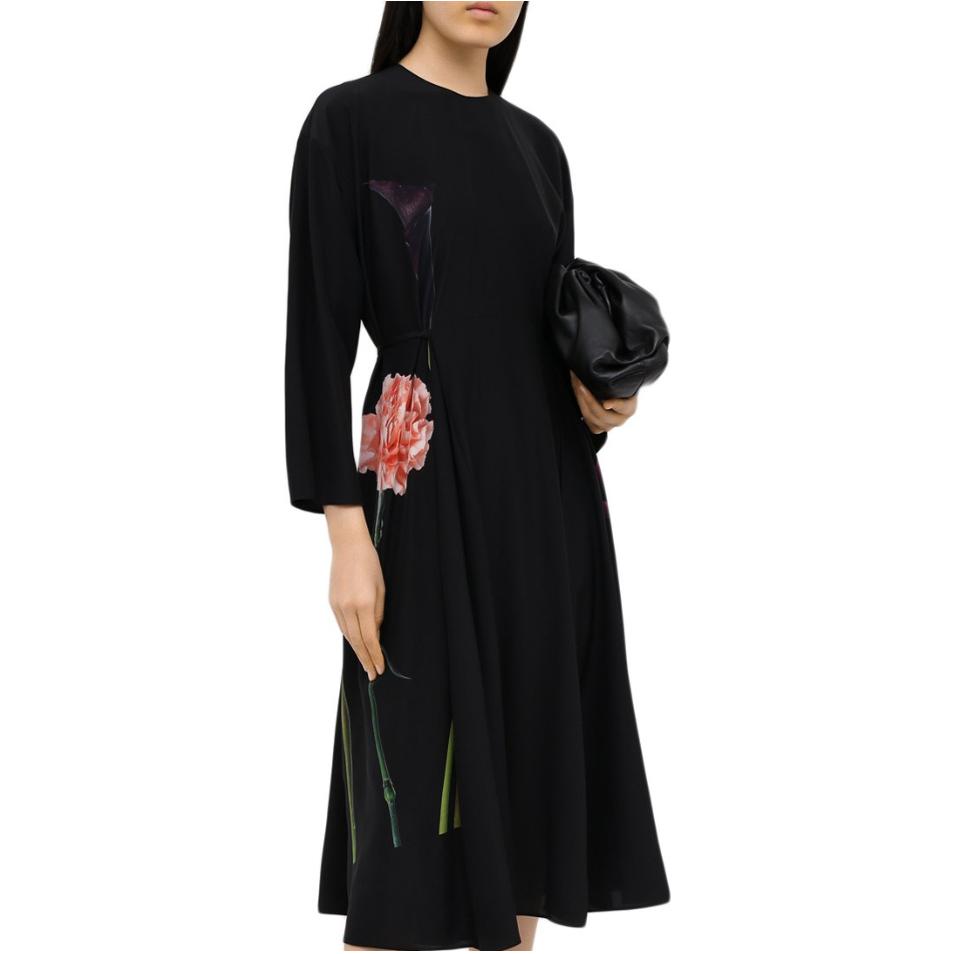 Shop (W) Valentino Vestido Midi Negro Manga Larga con Estampado Gráfico. UB0VATZ2628