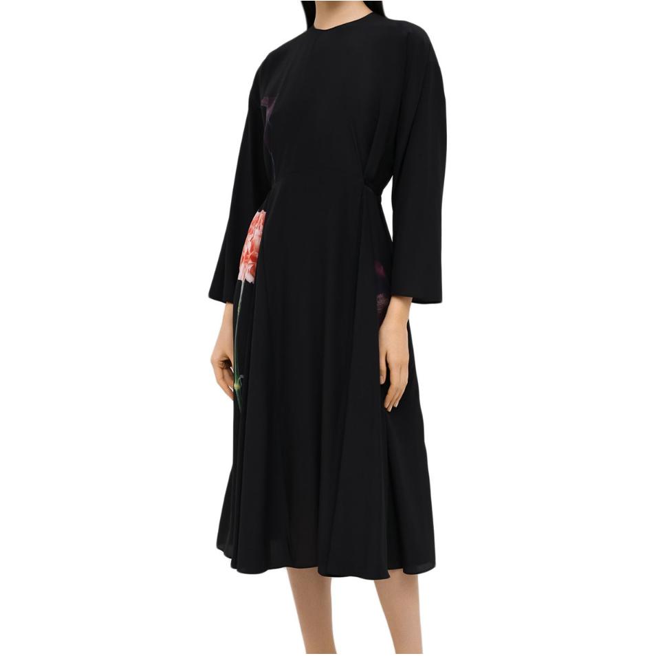Purchase (W) Valentino Vestido Midi Negro Manga Larga con Estampado Gráfico. UB0VATZ2628