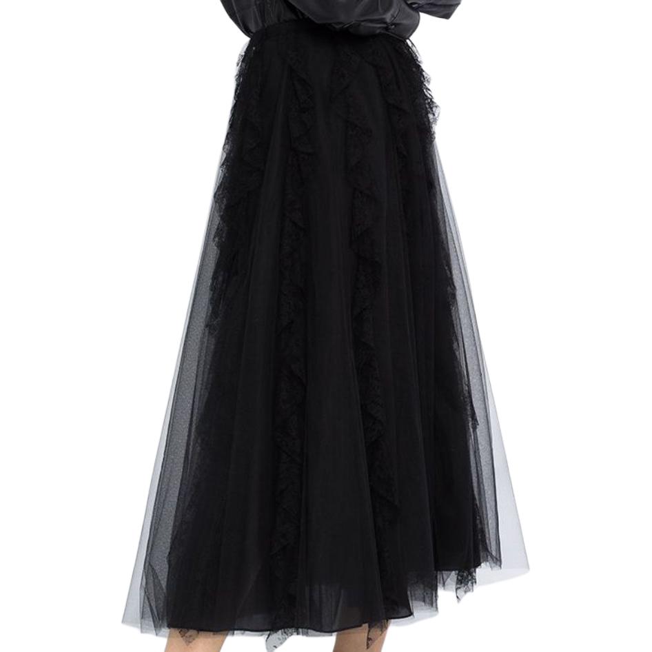 Lookbook (W) Valentino Falda Maxi Negra de Malla con Cintura Elástica Estilo Casual. VB3RA7D51ED0NO