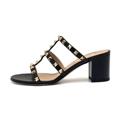 (W) Valentino 'Black Open-Toe Fashion Slide'