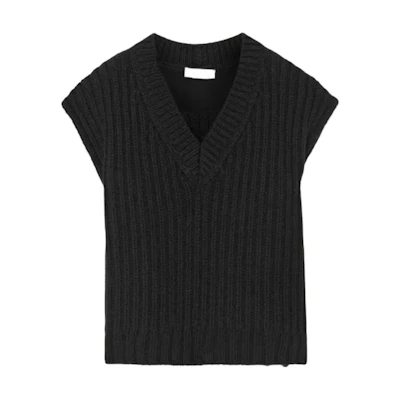 (Women) Valentino Black Sleeveless V-Neck Loose Fit Pullover Vest WB0KM01U6RS0NO