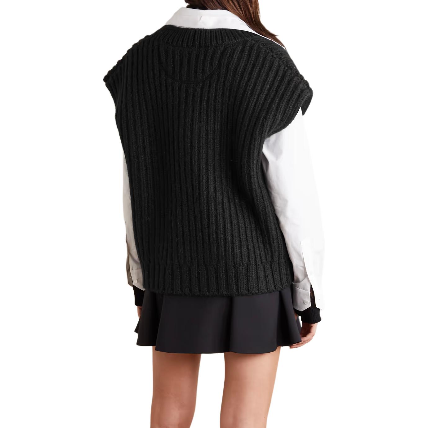 Shop (Women) Valentino  Black Sleeveless V-Neck Loose Fit Pullover Vest WB0KM01U6RS0NO