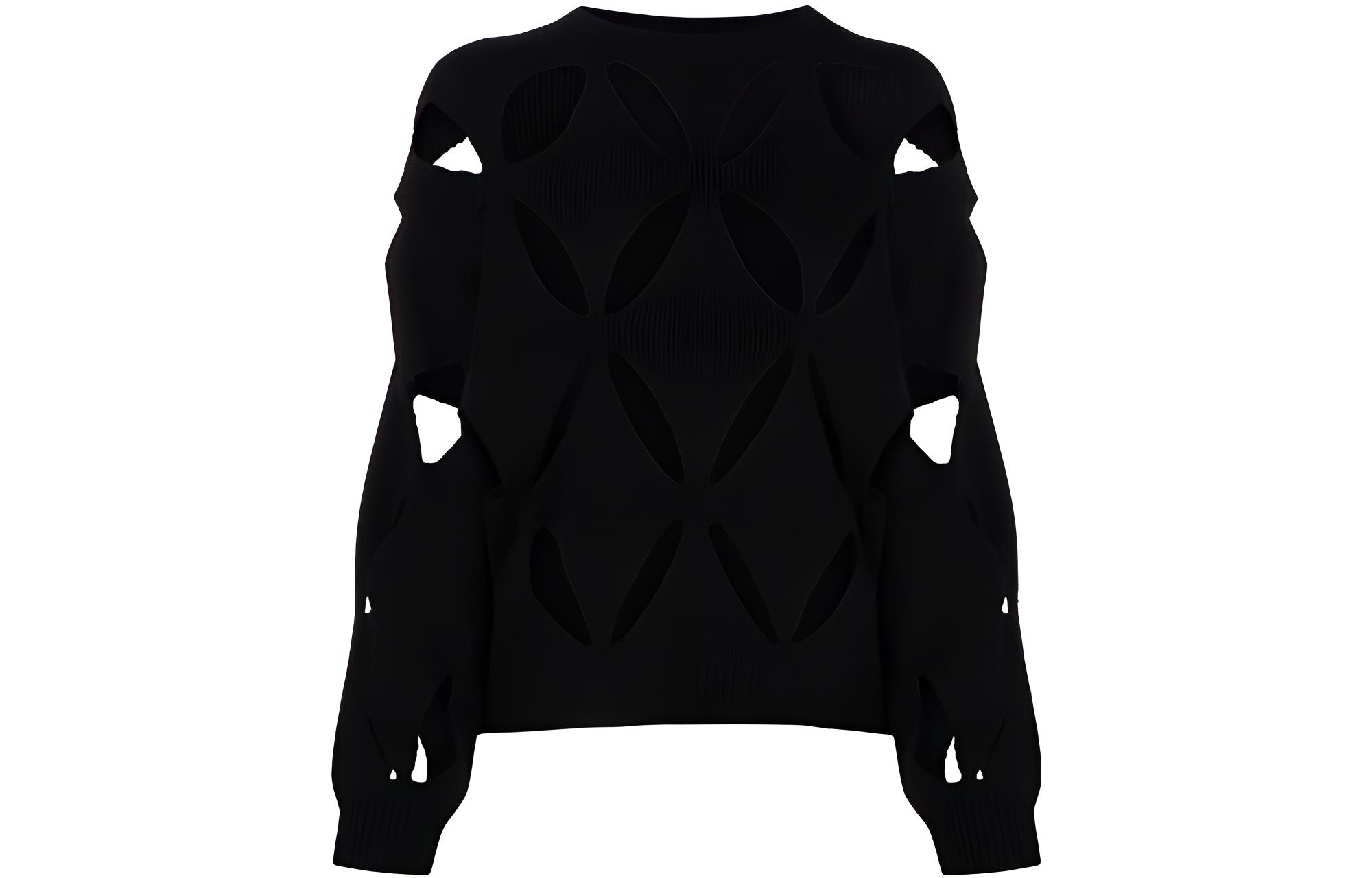 (Women) Valentino  Black Wool Knit Pullover Sweater with Cutout Design. BKC28S6R20NO