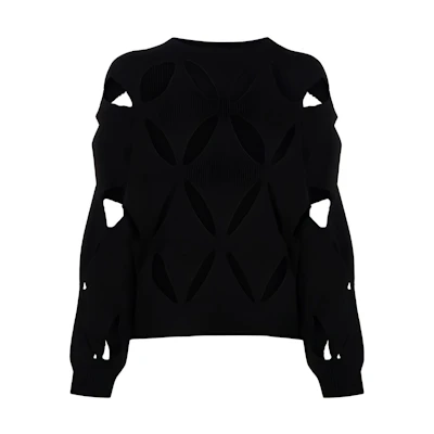 (Women) Valentino Black Wool Knit Pullover Sweater with Cutout Design. BKC28S6R20NO