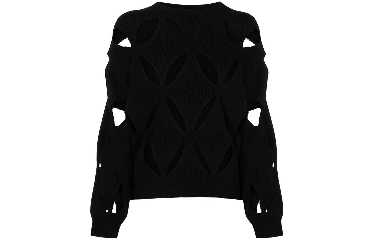 Order (W) Valentino Sweater Rajut Wol Hitam dengan Desain Cutout. BKC28S6R20NO