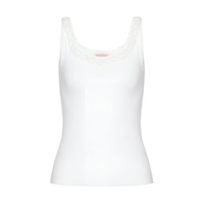 (Women) Valentino Embroidered Crewneck Sleeveless Pullover Tank Top White BMC01X8RJ-0BO