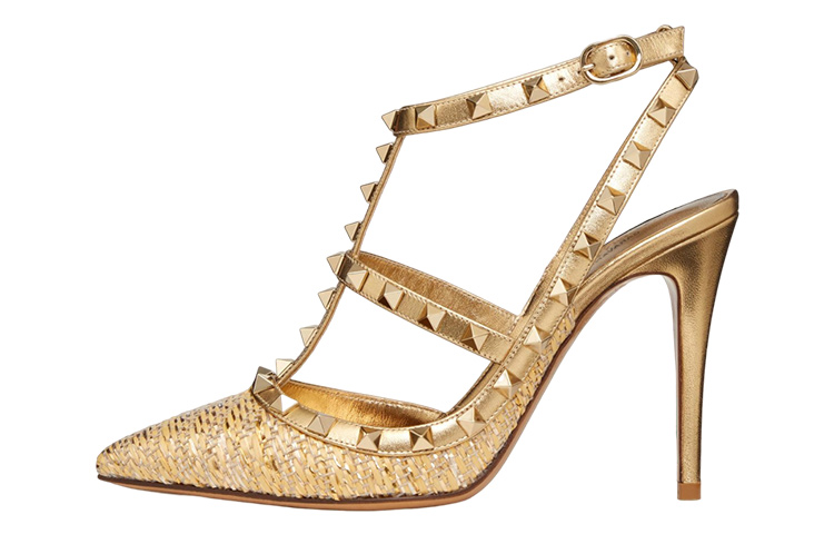 (W) Valentino 'Gold Ankle Strap Stiletto Heels 10cm'