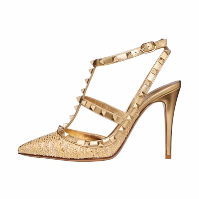 (W) Valentino 'Gold Ankle Strap Stiletto Heels 10cm'