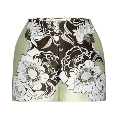(Women) Valentino Green Floral Print High-Waist Casual Shorts. XB0RF20577LPZ2
