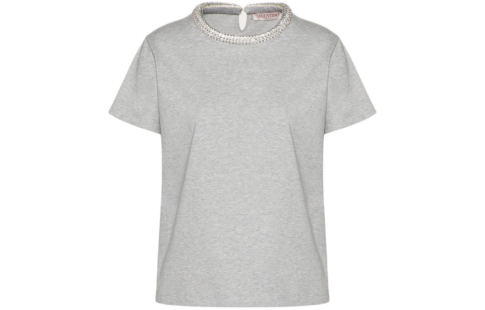 (Women) Valentino  Grey Crewneck Slim Fit Short Sleeve Regular T-Shirt BMG21S872080