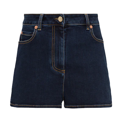 (Women) Valentino High-Waisted V-Pocket Denim Shorts Deep Blue TB3DD09G55A
