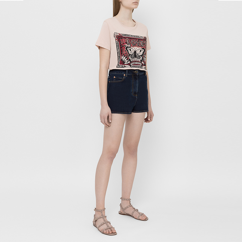 Lookbook (Women) Valentino  High-Waisted V-Pocket Denim Shorts Deep Blue TB3DD09G55A