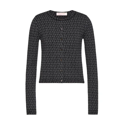 (Women) Valentino Logo Embroidered Knit Cardigan Black/Grey BKA08I8QVZPH