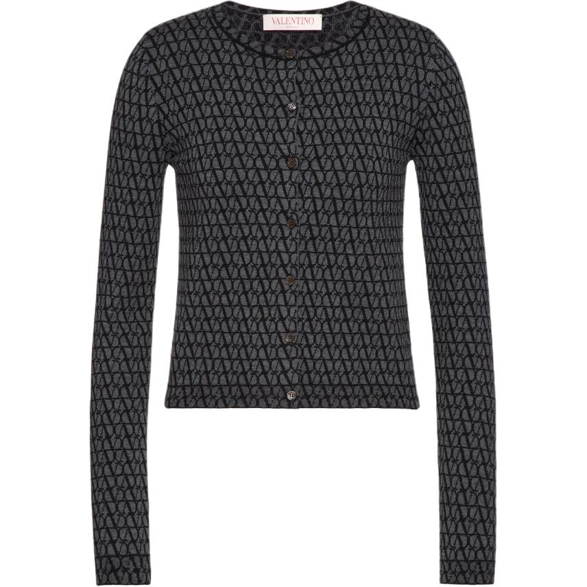 Order (W) 발렌티노 로고 자수 니트 가디건 블랙/그레이 BKA08I8QVZPH