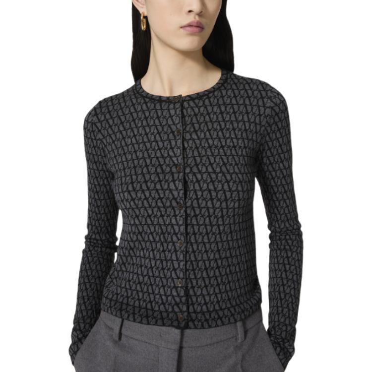 Lookbook (W) 발렌티노 로고 자수 니트 가디건 블랙/그레이 BKA08I8QVZPH