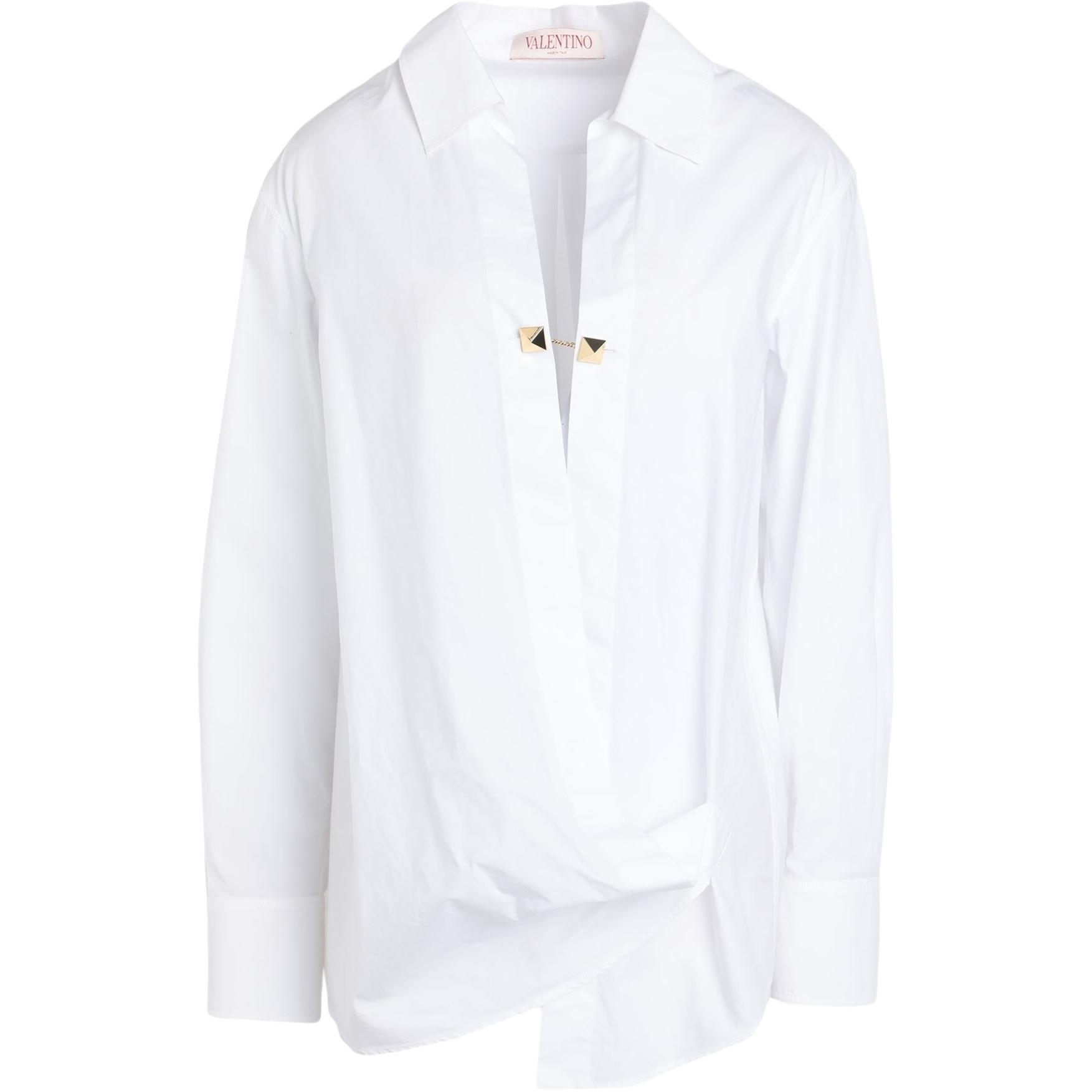 (Women) Valentino  Oversized Solid White Long Sleeve Shirt BAB5507W1001
