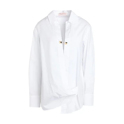 (Women) Valentino Oversized Solid White Long Sleeve Shirt BAB5507W1001