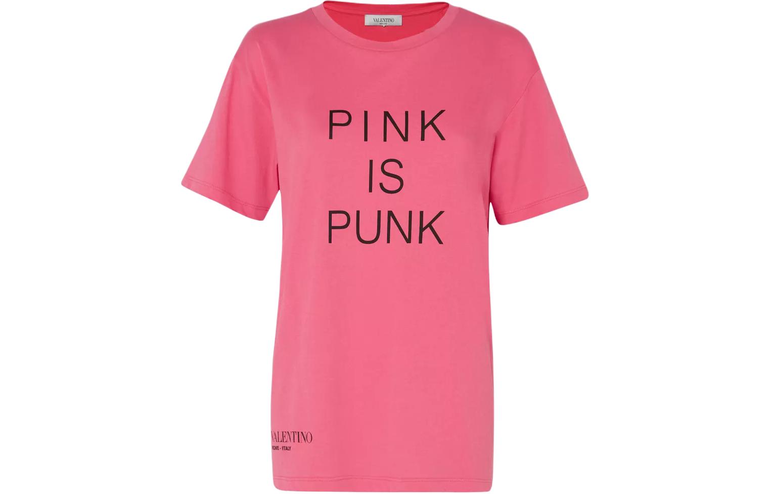 (Women) Valentino  Pink Letter Print Round Neck Short Sleeve T-Shirt. PB3MG06V3U50HO