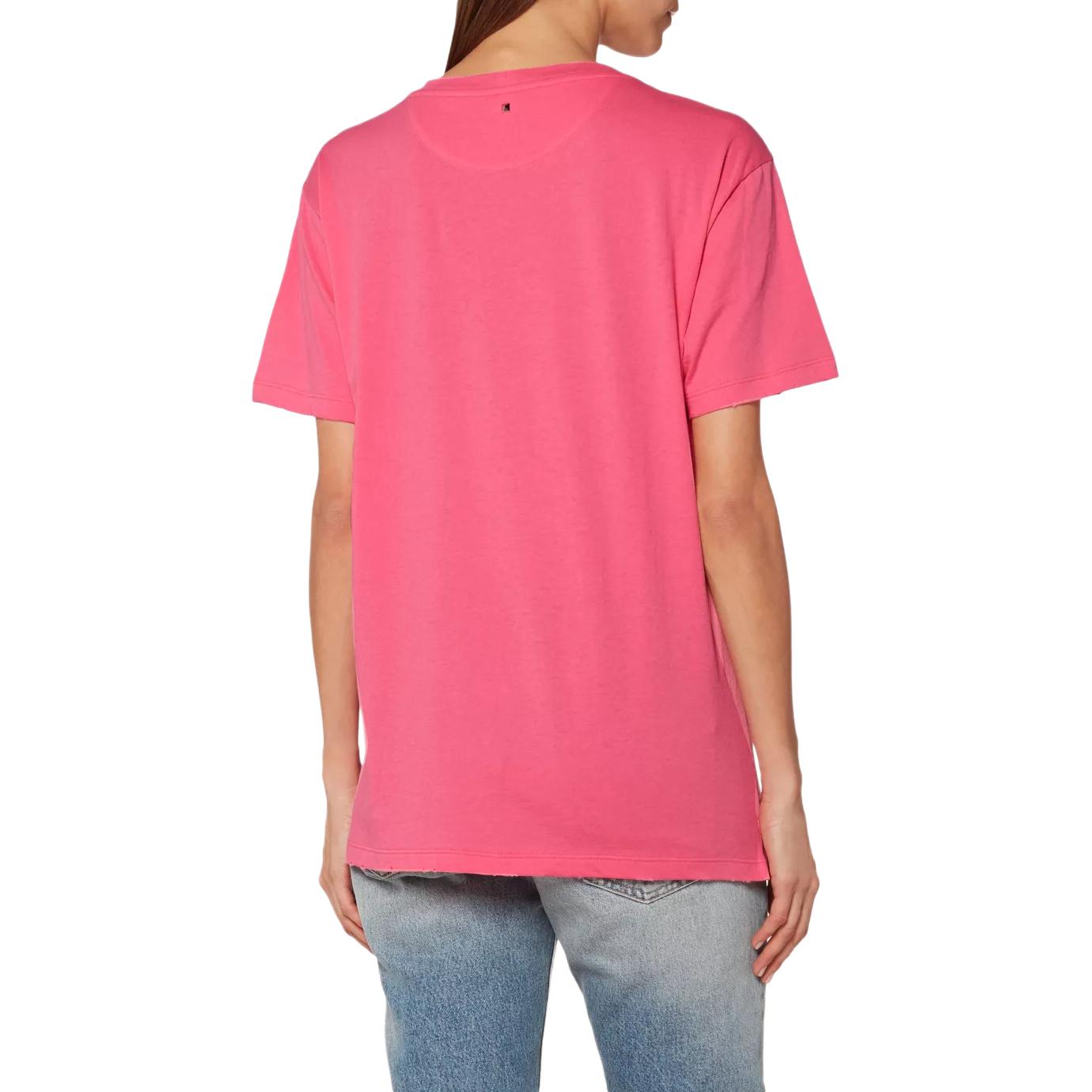 (Women) Valentino  Pink Letter Print Round Neck Short Sleeve T-Shirt. PB3MG06V3U50HO 圖 4