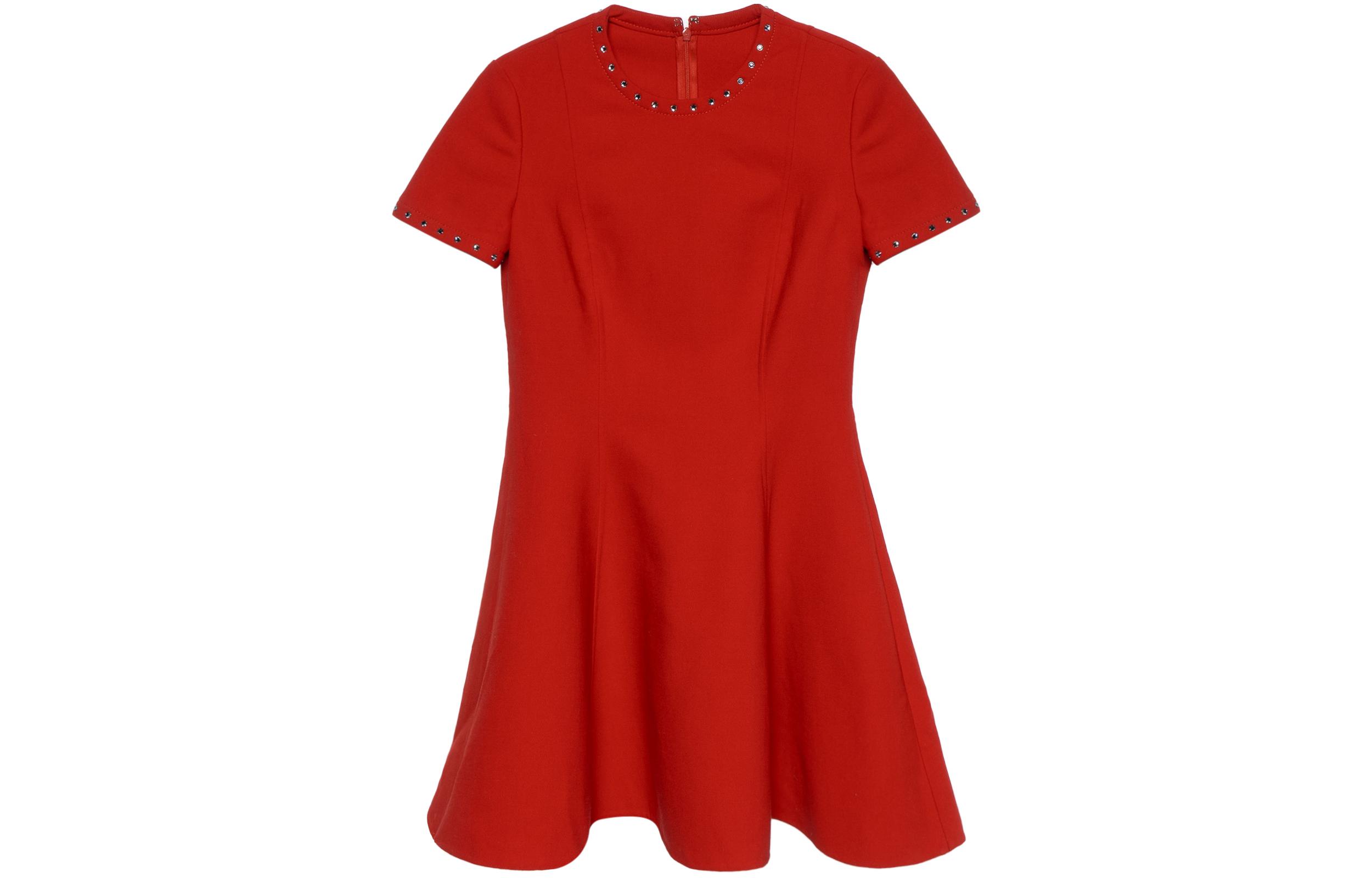 Order (W) Valentino Vestido Rojo SS22 Manga Corta con Detalles de Tachuelas. TB3VAQH54EJ157