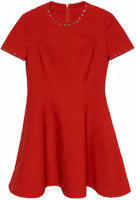 Order (Women) Valentino Red SS22 Solid Color Short Sleeve Dress with Stud Details TB3VAQH54EJ157
