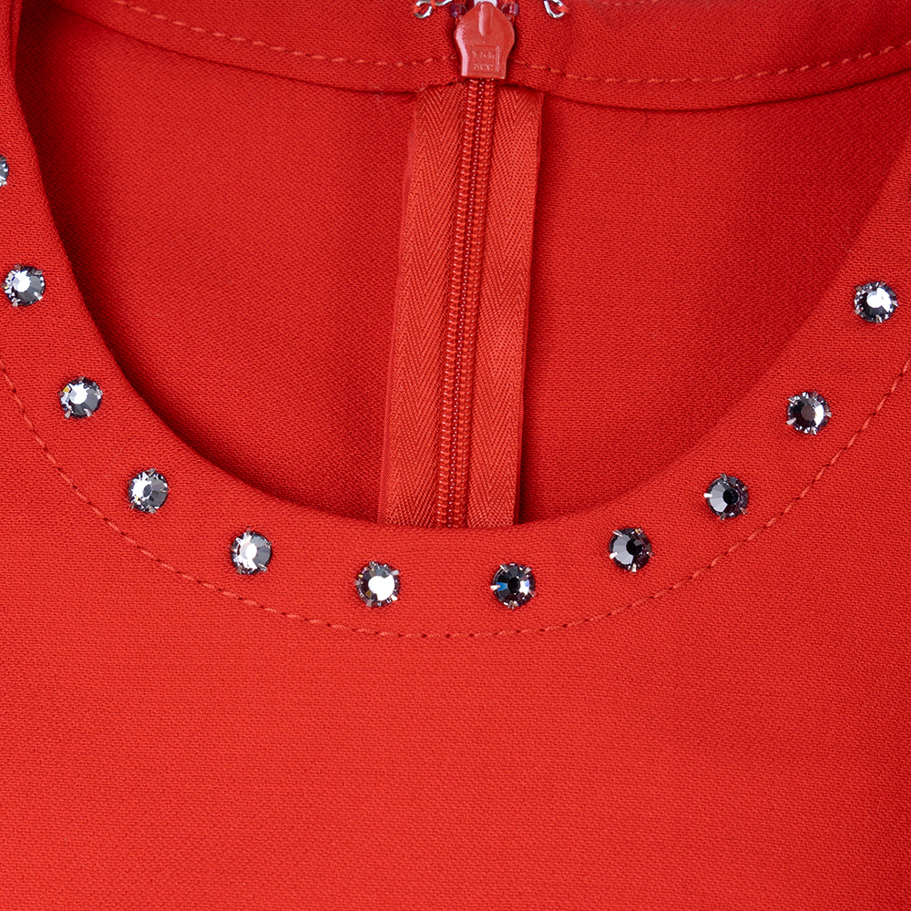 Cheap (W) Valentino Vestido Rojo SS22 Manga Corta con Detalles de Tachuelas. TB3VAQH54EJ157