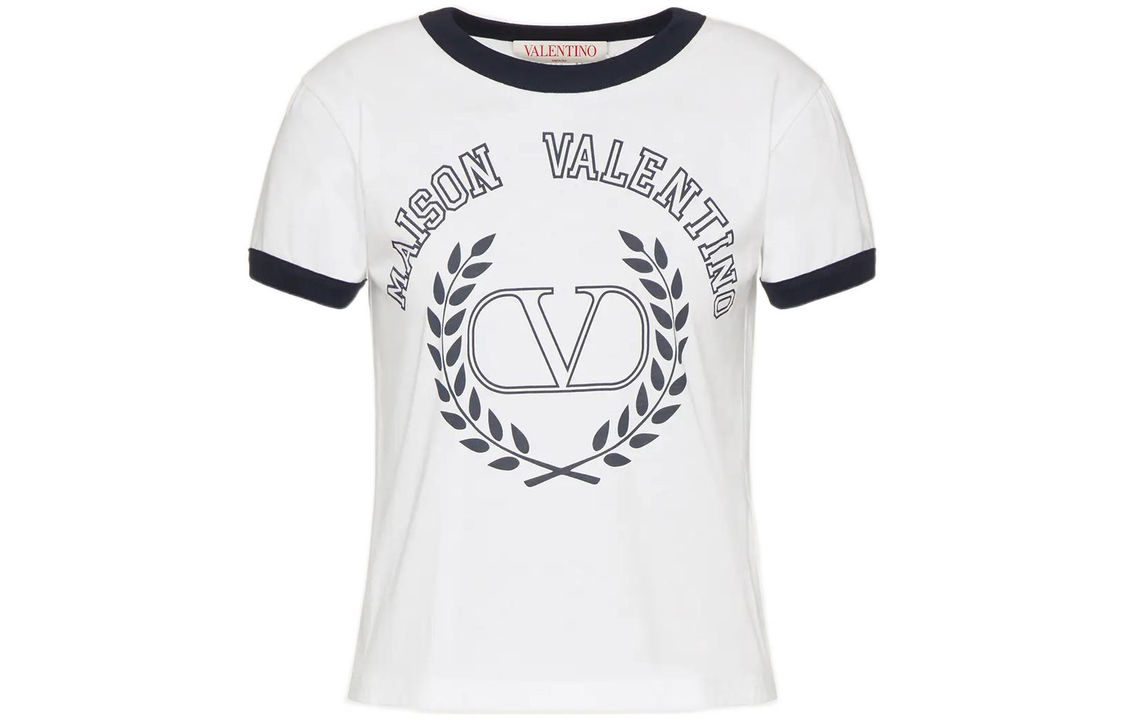(Women) Valentino  Short Sleeve T-Shirt with Contrast Trim and Logo Print. 1B3MG18N7CAQE6