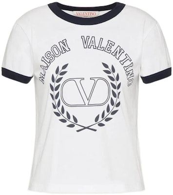 (W) 발렌티노 로고 프린트 대비 트림 반팔 티셔츠. 1B3MG18N7CAQE6 Buy (W) 발렌티노 로고 프린트 대비 트림 반팔 티셔츠. 1B3MG18N7CAQE6