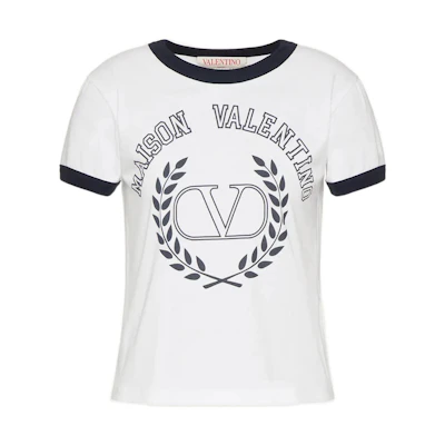 (Women) Valentino Short Sleeve T-Shirt with Contrast Trim and Logo Print. 1B3MG18N7CAQE6