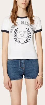 (W) 발렌티노 로고 프린트 대비 트림 반팔 티셔츠. 1B3MG18N7CAQE6 Lookbook (W) 발렌티노 로고 프린트 대비 트림 반팔 티셔츠. 1B3MG18N7CAQE6