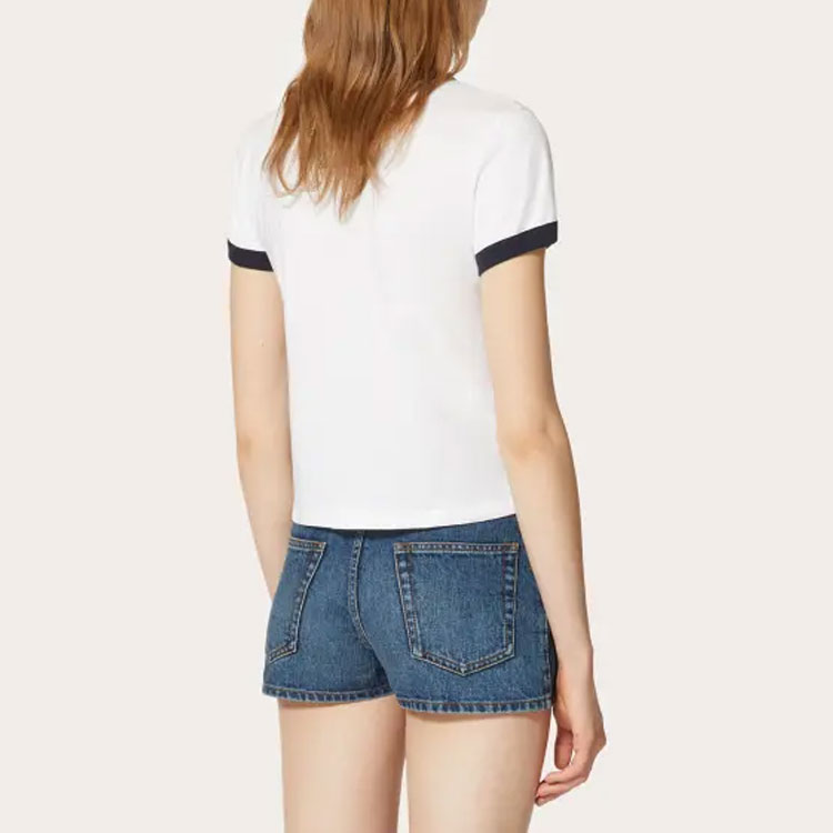 Shop (W) 발렌티노 로고 프린트 대비 트림 반팔 티셔츠. 1B3MG18N7CAQE6