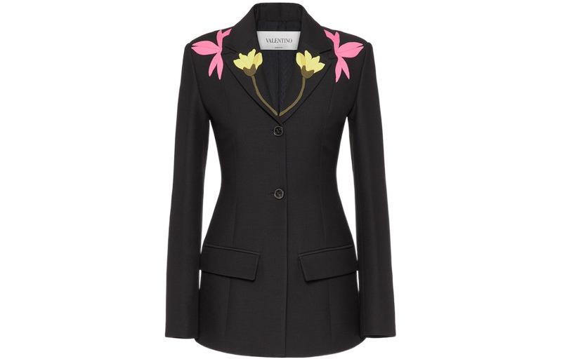 (Women) Valentino  Slim Fit Blazer Black with Floral Embroidery. XB3CE2Q71CFK92