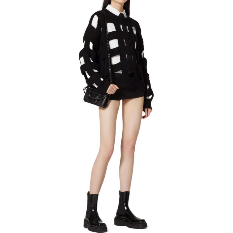 Shop (W) Valentino Sweater Hitam Solid Warna Hollow Pullover 3B0KC49J8910NO