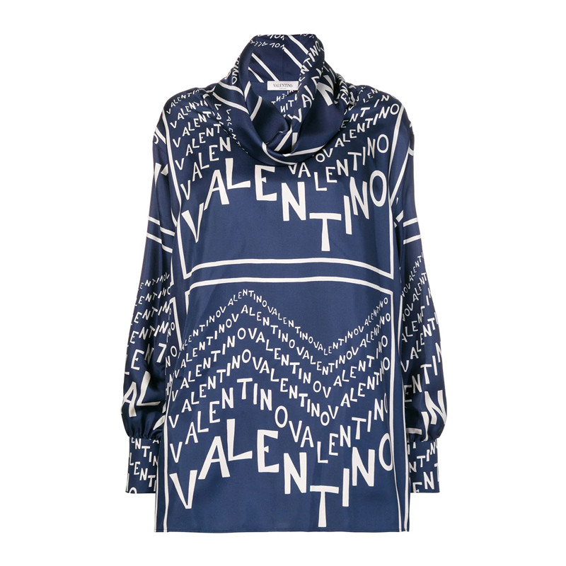 Order (W) Valentino SS22 深藍色印花圍巾領長袖襯衫. RB3AE01J4ELABY