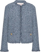 (Women) Valentino SS24 Indigo Tweed Long Sleeve Jacket with Concealed Buttons BCE27R8SBZ7R (Women) Valentino SS24 Indigo Tweed Long Sleeve Jacket with Concealed Buttons BCE27R8SBZ7R