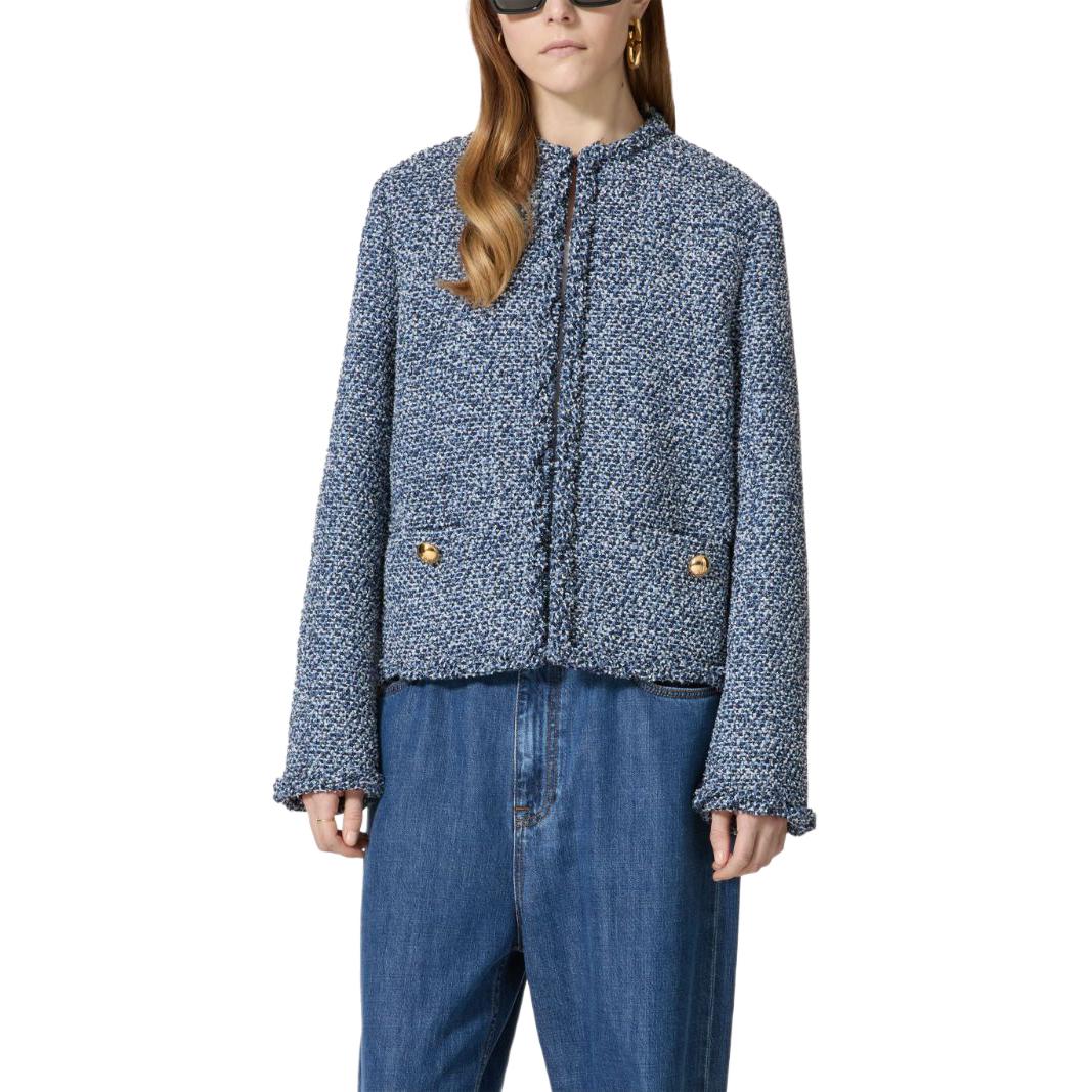 Lookbook (W) Valentino SS24 靛藍色粗花呢長袖外套隱藏鈕扣 BCE27R8SBZ7R