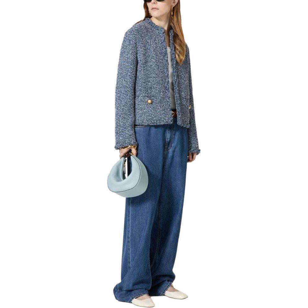 Purchase (W) Valentino SS24 靛藍色粗花呢長袖外套隱藏鈕扣 BCE27R8SBZ7R