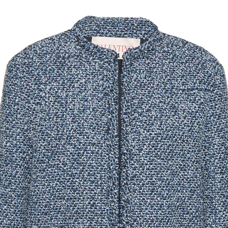 Details for (W) Valentino SS24 靛藍色粗花呢長袖外套隱藏鈕扣 BCE27R8SBZ7R