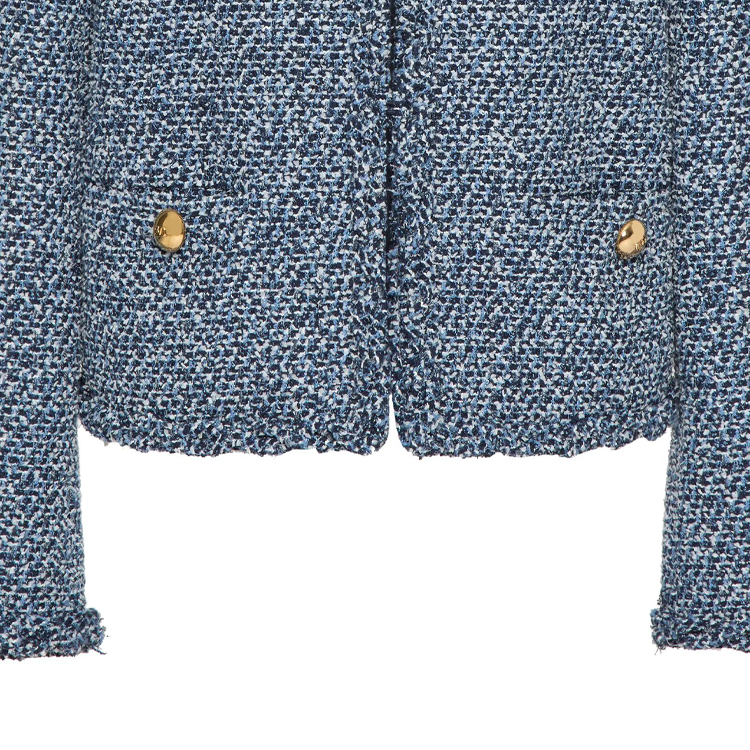 Sizing (W) Valentino SS24 靛藍色粗花呢長袖外套隱藏鈕扣 BCE27R8SBZ7R