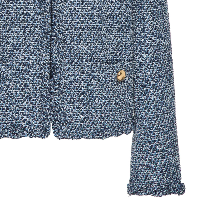 Cheap (W) Valentino SS24 靛藍色粗花呢長袖外套隱藏鈕扣 BCE27R8SBZ7R