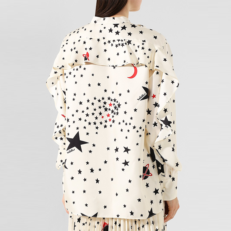 Shop (W) Valentino 白色星星印花長袖襯衫搭配領結 TB3AE4E554YAM0
