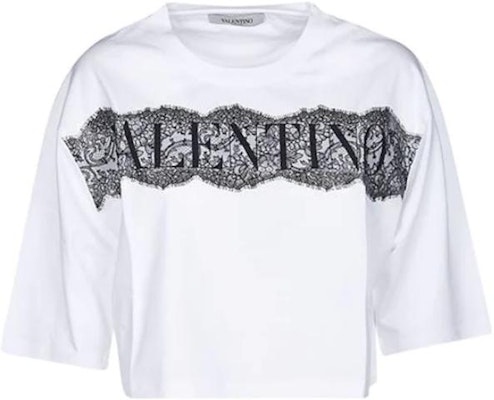(Women) Valentino White Short Sleeve Letter Print Crop T-Shirt. WB3MG14Q-6LF-A01 Buy (Women) Valentino White Short Sleeve Letter Print Crop T-Shirt. WB3MG14Q-6LF-A01