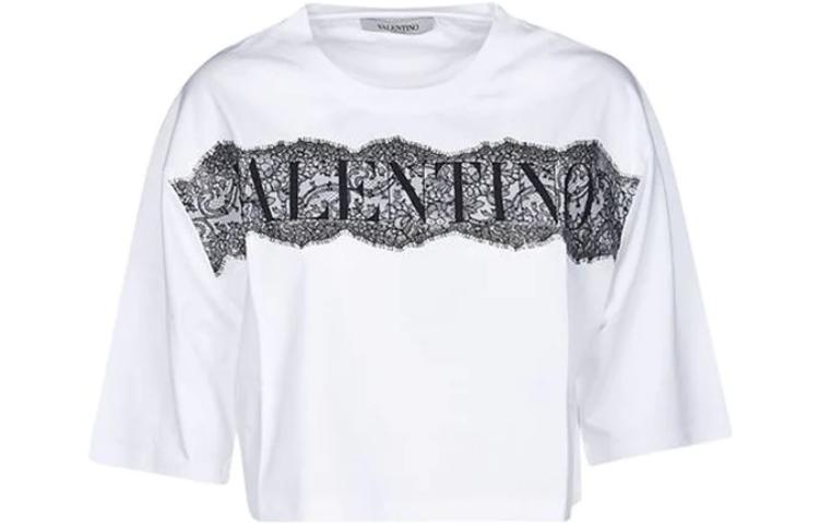Order (Women) Valentino  White Short Sleeve Letter Print Crop T-Shirt. WB3MG14Q-6LF-A01
