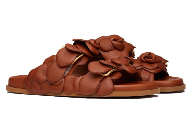 Shop 華倫天奴 皮革平底拖鞋 女款 棕色