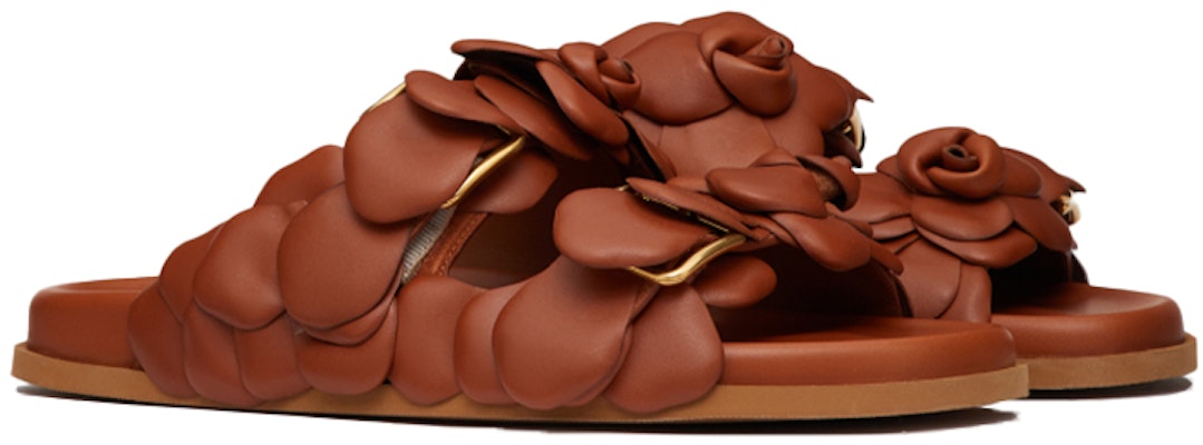 華倫天奴 皮革平底拖鞋 女款 棕色 Shop 華倫天奴 皮革平底拖鞋 女款 棕色