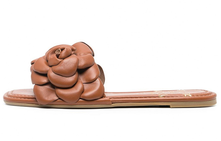 (W) Valentino Atelier 'Brown Flat Slipper'