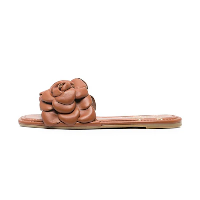(W) Valentino Atelier 'Brown Flat Slipper'