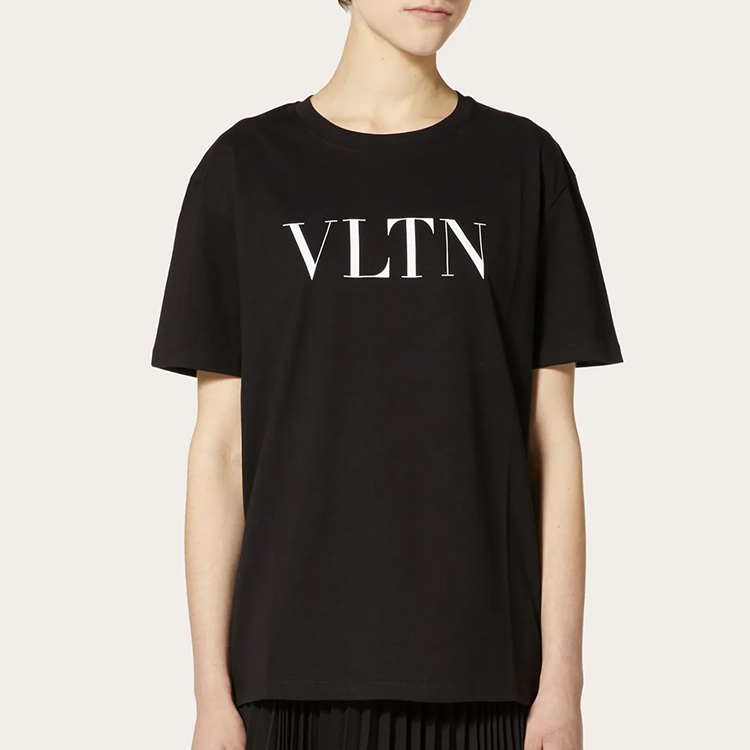 Shop (W) 발렌티노 블랙 로고 프린트 컬러 블록 크루넥 티셔츠 TB3MG07D3V60NI