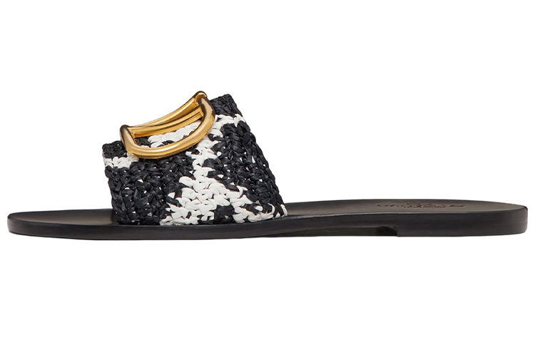 Buy (Women) Valentino Black White 'Giraffe Print Raffia Slide' 1W2S0M21QFRA01