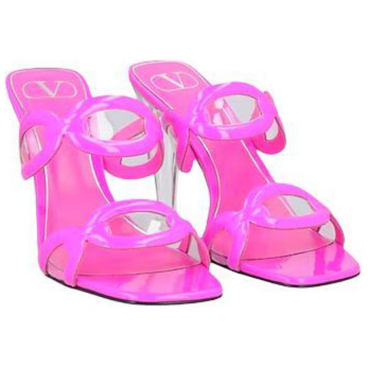 Lookbook Valentino瓦倫蒂諾 粗跟方頭 時尚涼鞋 女款 粉色